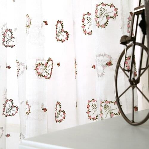 Fashion Simple Modern Style Love Cotton and Linen Curtains Embroidered Gauze Curtains for Living Room and Bedroom Curtains