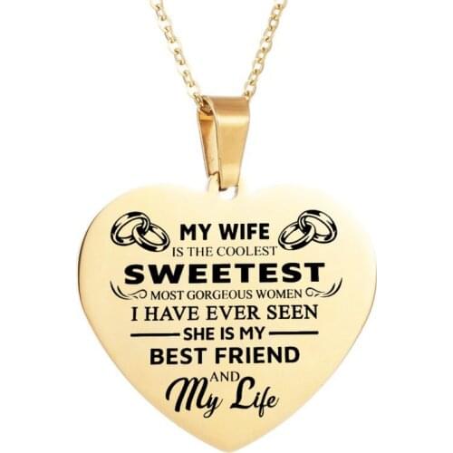 My Wife SWEETEST Best Friend Heart Pendant Stainless Steel Chain Necklace Jewelry Gifts for Wife Lovers