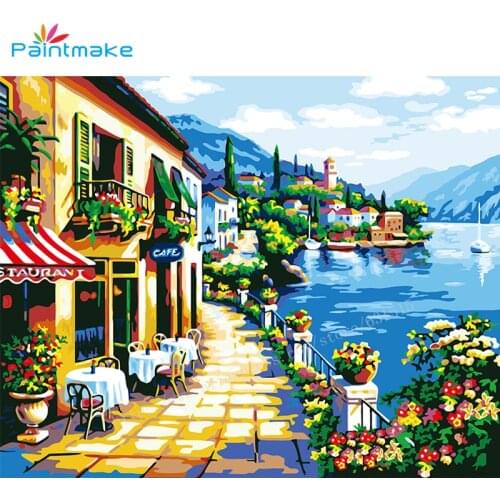 Paintmake Landscape DIY Paint By Numbers coffee house Oil Painting On Canvas For Home Room Decor Wall Art Picture Gift