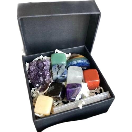 Natural 7chakra set Spiritual quartz crystals tumbled raw rock healing stones for Yoga meditation