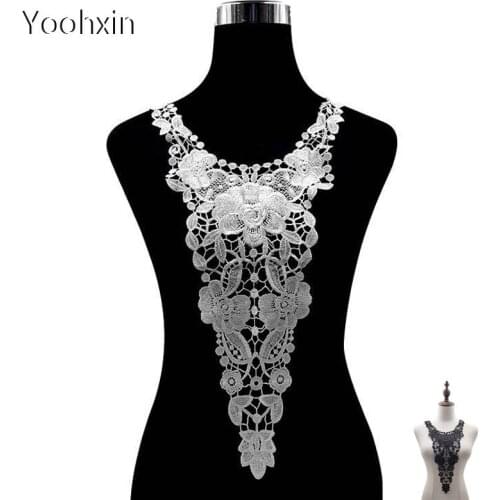 NEW black white flower embroidery DIY lace collar Fabric Sewing ribbon trim Applique neckline cloth dress craft Wedding textile