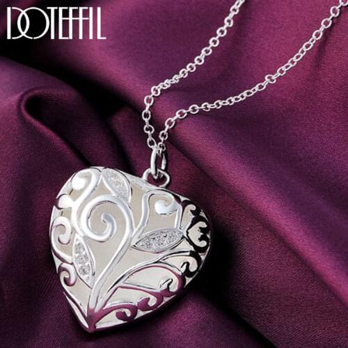 DOTEFFIL 925 Sterling Silver 18 Inch Stereoscopic Heart AAA Zircon Pendant Necklace For Women Fashion Wedding Charm Jewelry