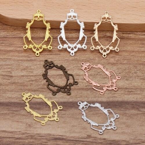 SEA MEW 100 PCS 12*27mm Metal Brass 7 Colors Plated Filigree Flowers Piece Pendant Multihole Connectors Charm For Jewelry Making