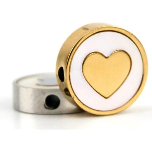 Heart And Cross Round Charms shell inset Pendant With Silde Hole Shell Inlay Stainless Steel Charm