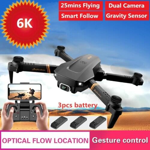 New Mini Foldable 6K Dual Camera WIFI FPV RC Drone Trajectory flight 3D Flips gesture photo RC Quadcopter 25mins Flying Time toy
