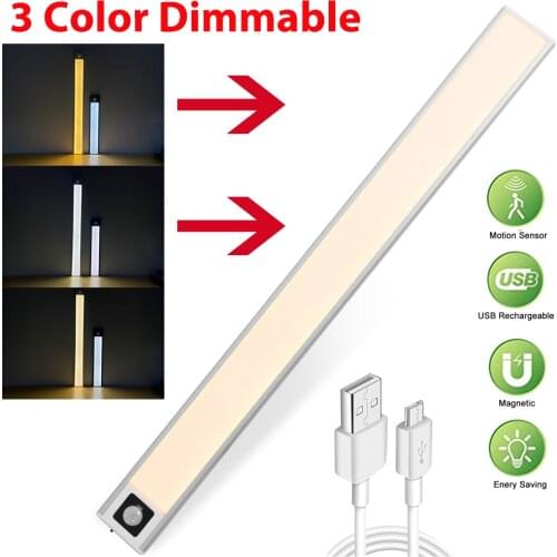 3 Color Dimmable Cabinet Light Kitchen LED Lights PIR Motion Sensor Thermal LED USB Rechargeable Aluminum Shell Lamp Night Light