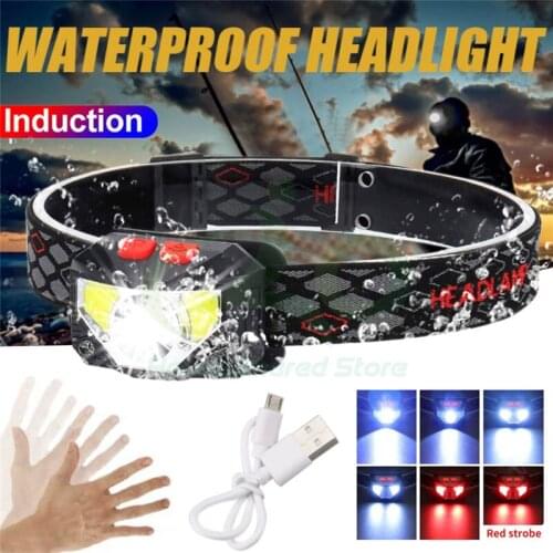 LED Headlight Motion Sensor Headlight Flashlight Built-in Sensor Battery Night Work Light Fishing Inspection Light