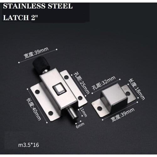 Thickened Stainless Steel Automatic Spring Latch Door Lock Bathroom Bolt Buckle Pin Plug Anti-theft 2/3/4inch