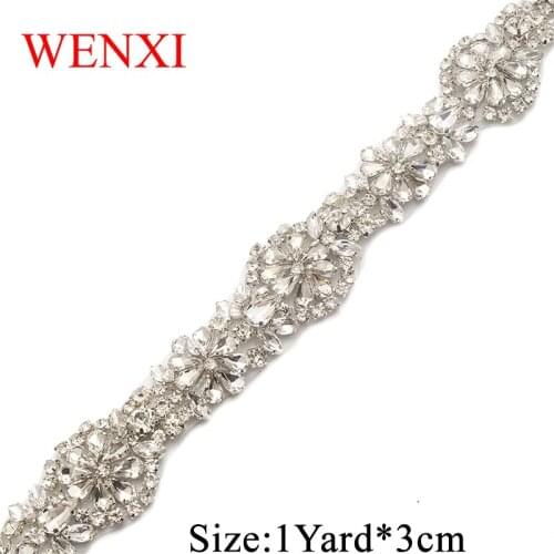 WENXI 5yard Handmade Sewing Rhinestones Applique Trim Rose Gold Beaded Crystal Chain For Wedding Dresses DIY Sewing Accessories