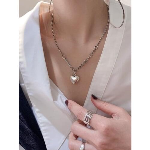 925 sterling silver jewelry with ins cold wind clavicle chain heart-shaped retro simple love necklace for female party gifts