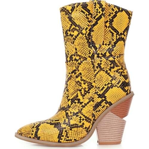 Winter For Woman New Fashion Sexy Slip on Classics Yellow Serpentine Consice New Boots Consice Ankle boots 33 -46