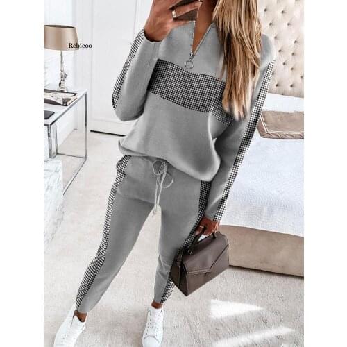 Women Spring Casual Two Piece Sets Colorblock Zipper Design Long Sleeve Top & Drawstring Waist Pants Set Fashion