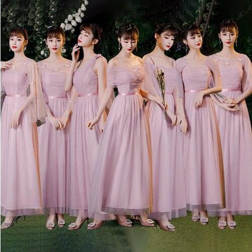 Plus Size Women Elegant Dusty Blue Gray Pink Pale Mauve Lace Guest Wedding Party Junior Long Bridesmaid Dresses Vestidos 8151