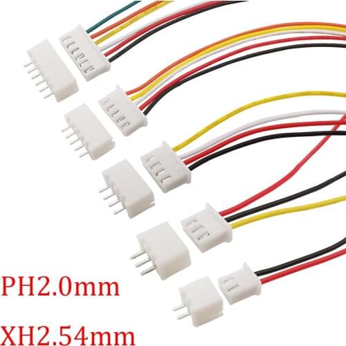 10Set JST XH2.54 PH2.0mm Wire Connector 2P 3P 4P 5P 6P Male Plug With Female Socket Wire Terminal 26AWG Cable JST Connector 20CM