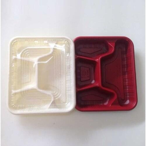 4 Grid Disposable Lunch Box Non-Toxic Food Takeaway Box Plastic Snack Box With Transparent Cover