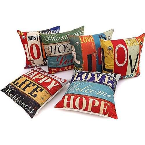 Antique Mediterranean hand-painted letter cushion car home decoration Square linen pillow