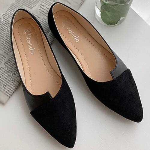 35-40 Leather Shoes Splice Color Shoe Ballerina Slip on Shoes Women Flats 2021 Fashion Pointed Toe Ballet Footwear Buty Damskie