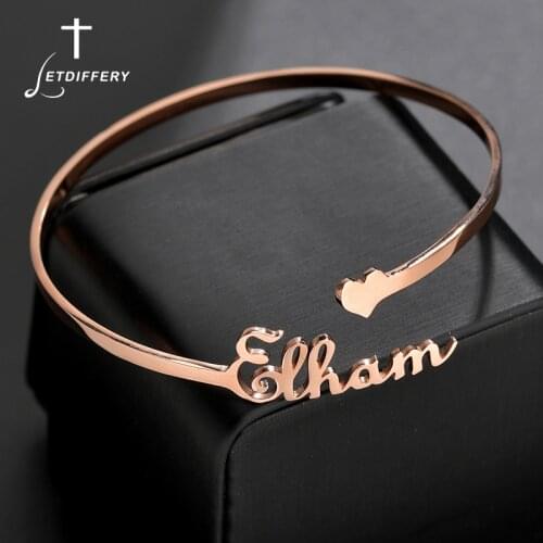 Letdiffery Customized Name Letter Heart Adjustable Stainless Steel Bracelets For Girlfriend Wife Mom Christmas Gifts Jewelry