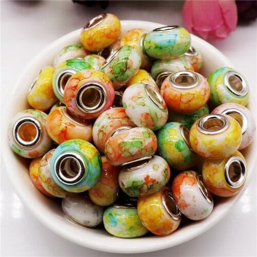 10Pcs New Flower Big Round Large Hole European Spacer Beads fit Pandora Bracelet Bangle DIY Chain Necklace for Jewelry Making