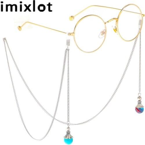 Imixlot Fashion Chic Blue Natural Stone Pendant Glasses Chain for Women Men Silver Reading Glasses Decoration Necklace String