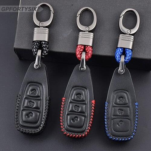 Genuine Leather Remote Control Car Keychain Key Cover Case For Ford Focus MK3 MK4 Kuga escape ecosport New Fiesta , Smart Key