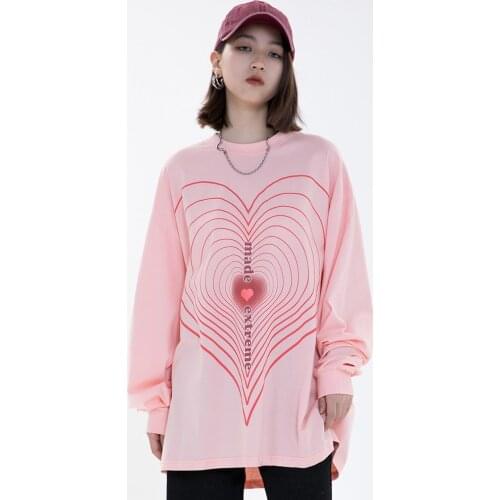 Men Hip Hop Oversize Reflective T Shirt Heart Graphic Print Harajuku Streetwear TShirt Long Sleeve Loose Cotton Top Tees