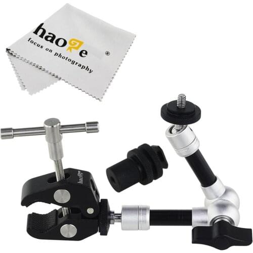 Haoge 7 inch Articulating Friction Magic Arm with Large Clamp Crab Pliers Clip for HDMI LCD Monitor LED Light DSLR Camera