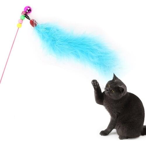 Pet Toys High Toughness Two-Color Feather Wire Funny Cat Stick Solid Color Long Feather Wire Rod Funny Cat Stick Color Random