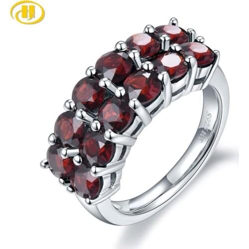 HUTANG 4.2ct Natural Black Garnet Ring for Women 925 Sterling Silver Rings Red Pomegranate Gemstone Fine Jewelry Christmas Gift