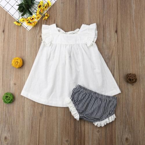2pcs Girl Set 0-24M Cute Newborn Baby Girl Summer Outfit Set Clothes Princess Dress+Pants Shorts