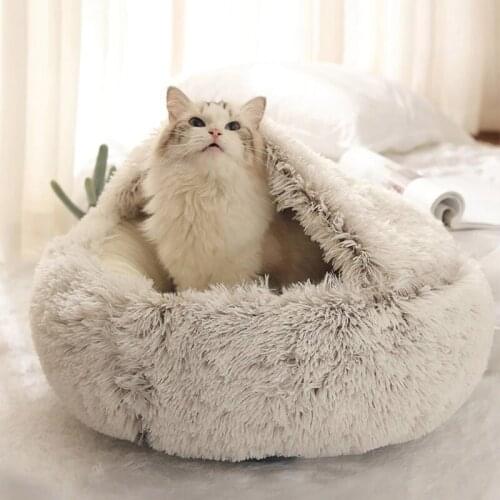 Pet Bed for Cat Dogs Soft Warm Plush Nest Kennel House Round Bed for Cats Winter Sleeping Mat Pad Tent Cave Home Pet Supplies