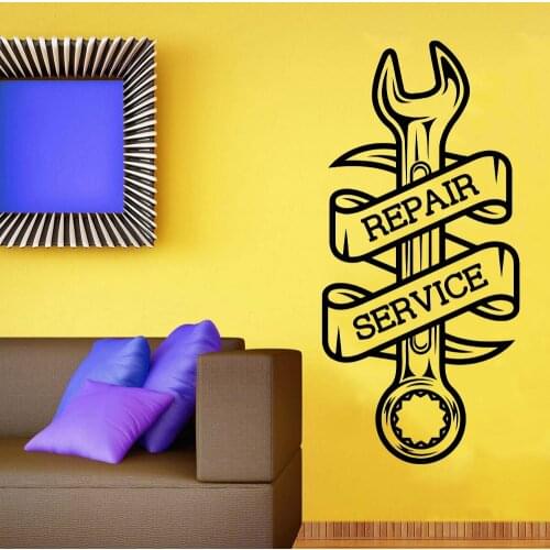 Garage Wall Stickers Wrench Repair Service Workshop Sign Wall Paper Art Decoration Vinyl Wall Decals Living Room Home Decor Y438