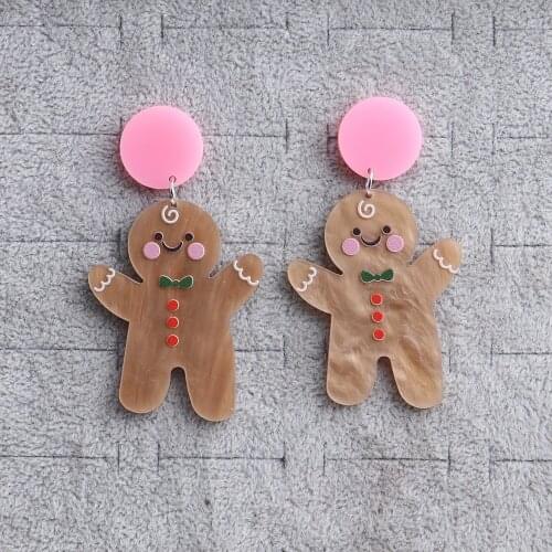 New Cute Gingerbread Man Acrylic Drop Earrings For Women Girls Funny Long Dangle Earrings Fashion Christmas Gifts Party Jewelry