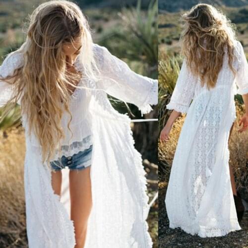 New Lace Fringed Sexy White Beach Cardigan Womens Bikini blouse Swimsuit With Sun Orotection Swimming wading