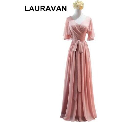 Blush dusty pink long formal v neck chiffon elegant ladys womens bridesmaid sexy bridal dresses gown bridemaids dress gown