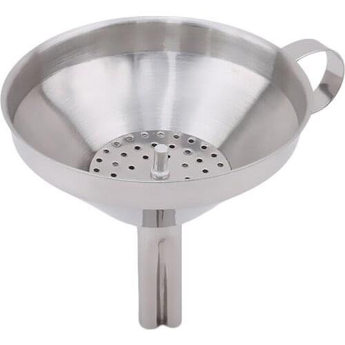 Stainless Steel Silver Wide Mouth Wine And Oil Funnel With Detachable Strainer Filter For Perfume Liquid Food Kitchen Bar Tools