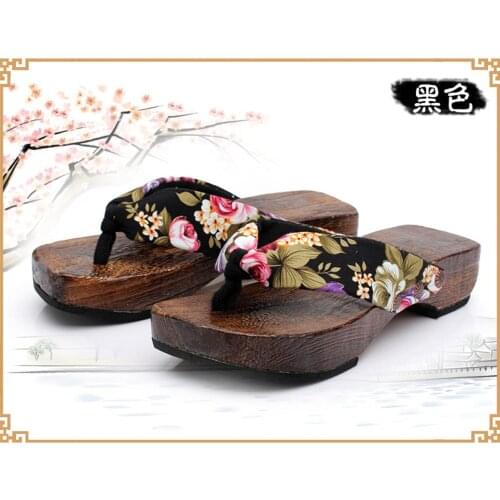 Womens Japanese Oiran Tayu Printed Floral Koma Geta Clog Flip-flop Cosplay Slipper Shoes Cosplay New Plus Size