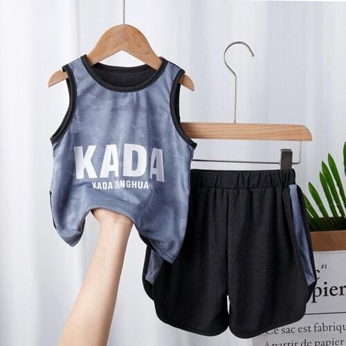For 4 6 8 10 12 14 Yrs Boys Summer Sets Sleeveless Shorts Two Pieces Suit Breathable Sport Suit Kids Clothes Teens Sweatsuit