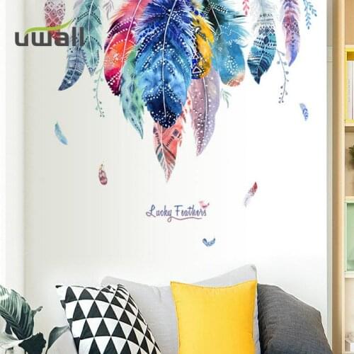 Dreamlike Feather Wall Decor Creative Stickers Wall Sticker Self-Adhesive Bedroom Living Room Decoration Background Wallpaper