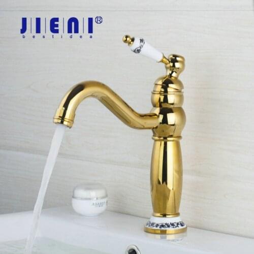 JIENI Bathroom Faucet Polished Golden Swivel 360 Deck Mounted Single Handle Sink Torneira Cozinha Faucets,Mixers &Taps