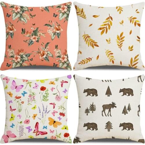 Fresh Butterfly Flowers and Grass Leaves Animal Pillowcase Pillowcase Back Cushion Cover Cushion Cover Car Sofa Decoration