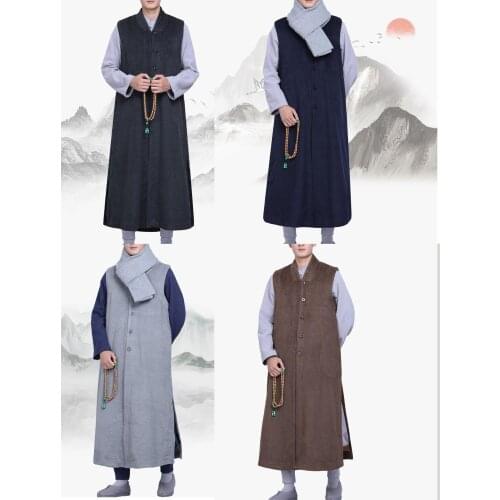 Unisex high quality Winter warm zen lay meditation robe buddha clothing suits monk robe coat shaolin monks kung fu vest