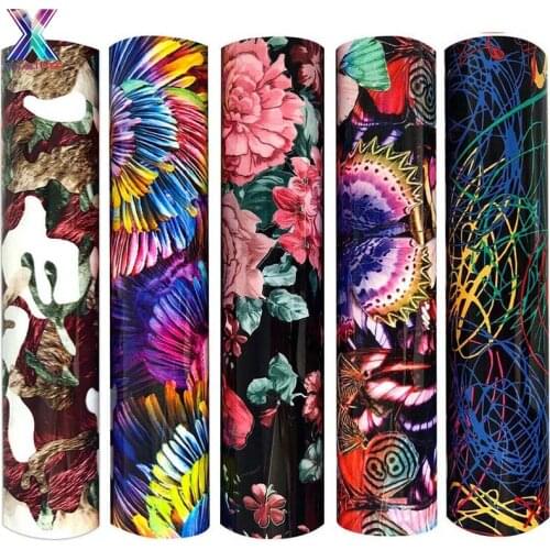 XINFANGXIU 5 Pieces Flower Pattern Heat Transfer Vinyl Iron on HTV Cricut Sheet 12 X10" Assorted Colors Butterfly Premium HTV