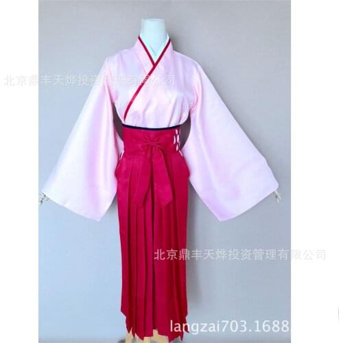 Japanese anime Fate Okita Souji Pink Red Japanese kimono Cosplay FGO Sakura Saber Halloween Party Clothes Wigs Free Shipping