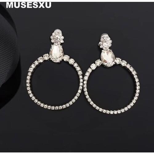Jewelry New Style Size Ear Clip Gradient Crystal Earring Flower Crystal Ear Ring For Womens Party Festival Wedding Gift