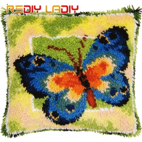 DIY Latch Hook Cushion Butterfly Pillow Case Crochet Art & Crafts Acrylic Yarn for Embroidery Sofa Bed Cushion Cover Home Decor