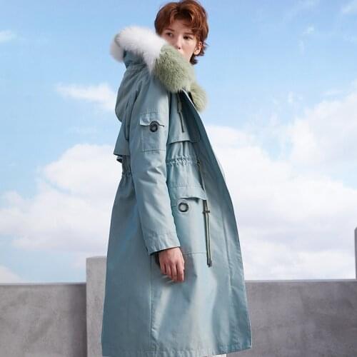 Real fur Coat 2019 Winter jacket women Real fur jackets womens Long Fox fur hooded Rex Rabbit Inner Bile Coat outerwear overcoat