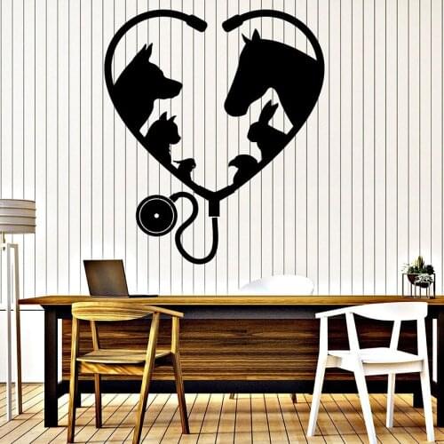 Animal Wall Decal Pet Veterinary Medicine Pets Hospital Interior Decoration Vinyl Window Sticker Stethoscope Art Mural S1390
