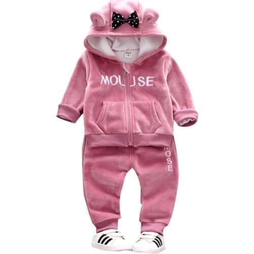 Winter Girls Clothes Sets Velvet mouse Long Sleeved hoody +pants Sports Suits New year costumes Warm Children Clothing Kids Suit