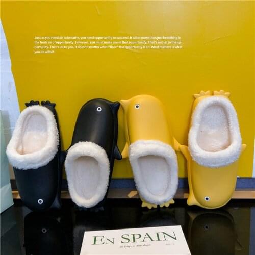 Winter Women House Slippers Waterproof Cartoon Cor Non-Slip Soft Warm Mule Clogs Penguin Men Fashion Footwear Flops Slides
